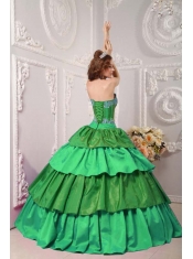 Taffeta Multi-color Strapless Appliques Ball Gown Dress with Ruffled Layers and Bokwnot