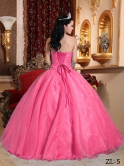 Watermelon Ball Gown Strapless Elegant  Organza Appliques Quinceanera Dress