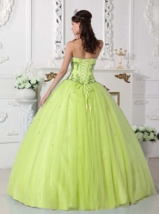 Yellow Green Ball Gown Sweetheart Elegant  Tulle and Taffeta Beading Quinceanera Dress