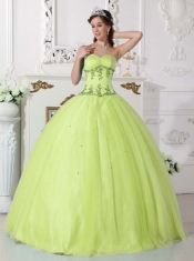 Yellow Green Ball Gown Sweetheart Elegant  Tulle and Taffeta Beading Quinceanera Dress