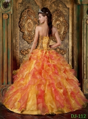 Multi-Color Ball Gown Strapless Floor-length Organza Beading and Ruffles Quinceanera Dress