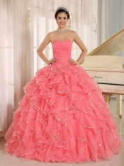 2013 New Styles Ruffles and Beaded For Red Quinceanera Dress Custom Made