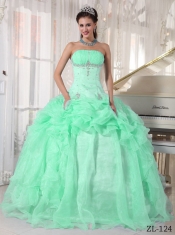 2014 Apple Green Ball Gown Strapless Floor-length Cheap Quinceanera Dresses