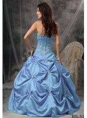 2014 Aqua Blue Beading Strapless Floor-length Cheap Quinceanera Dresses
