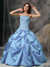 2014 Aqua Blue Beading Strapless Floor-length Cheap Quinceanera Dresses