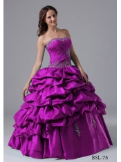 2014 Ball Gown Fuchsia Strapless Cheap Quinceanera Dresses