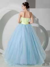 2014 Ball Gown Strapless Light Blue and Yellow Cheap Quinceanera Dresses