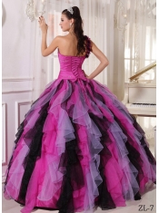 2014 Beading Multi-colored Ball Gown One Shoulder Floor-length Cheap Quinceanera Dresses