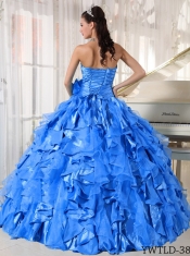 2014 beautiful Blue Sweetheart Ball Gown  Floor-length Organza Beading Discount Quinceanera Dresses