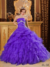 2014 Beautiful Purple Ball Gown Floor-length Organza Cheap Quinceanera Dresses