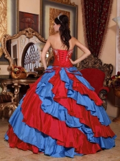 2014 Blue and Red Taffeta Ball Gown Strapless Floor-length Cheap Quinceanera Dresses