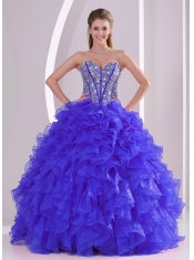 2014 Blue Ball Gown Sweetheart Ruffles Cheap Quinceanera Dresses