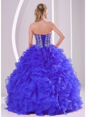 2014 Blue Ball Gown Sweetheart Ruffles Cheap Quinceanera Dresses