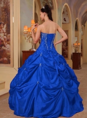2014 Blue Floor-length Taffeta  Beading and Embroidery Cheap Quinceanera Dresses
