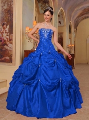 2014 Blue Floor-length Taffeta Beading and Embroidery Cheap Quinceanera Dresses