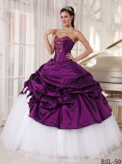 2014 Eggplant Purple And White Sweetheart Floor-length Cheap Quinceanera Dresses