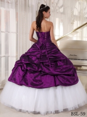 2014 Eggplant Purple And White Sweetheart Floor-length Cheap Quinceanera Dresses