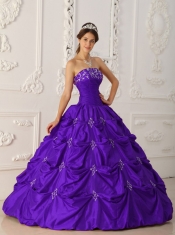 2014 Eggplant Purple Ball Gown Lace-up Strapless Floor-length Cheap Quinceanera Dresses