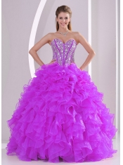 2014 Elegant Sweetheart Ruffles and Beading Discount Quinceanera Dresses in Fuchsia