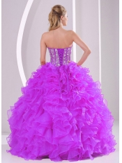 2014 Elegant Sweetheart Ruffles and Beading Discount Quinceanera Dresses in Fuchsia