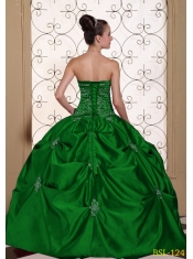 2014 Embroidery Taffeta Dark Green Strapless Cheap Quinceanera Dresses