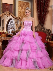 2014 Fabulous Pink Sweetheart Floor-length Ball Gown Organza Beading Beautiful Quinceanera Dress