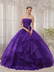 2014 Fashionable Eggplant Purple Ball Gown Strapless Beading Floor-length Cheap Quinceanera Dresses