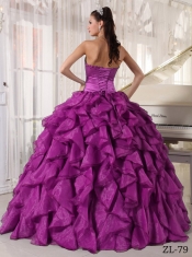 2014 Fashionable Eggplant Purple Ball Gown Strapless Floor-length Cheap Quinceanera Dresses