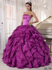 2014 Fashionable Eggplant Purple Ball Gown Strapless Floor-length Cheap Quinceanera Dresses