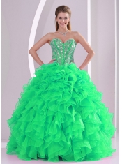 2014 Fashionable Green Ball Gown Sweetheart Cheap Quinceanera Dresses