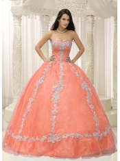 2014 Fashionable Orange Strapless Appliques and Beaded Decorate Beautiful Quinceanera Dress