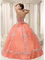 2014 Fashionable Orange Strapless Appliques and Beaded Decorate Beautiful Quinceanera Dress