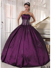 2014 Floor-length Ball Gown StraplessTaffeta Embroidery and Beading Discount Quinceanera Dresses