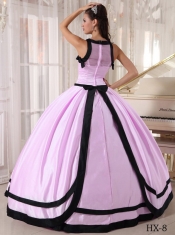 2014 Floor-length Satin Ball Gown Bateau  Discount Quinceanera Dresses in Baby Pink and Black
