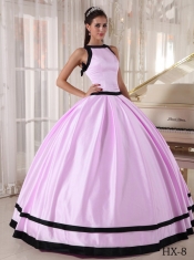 2014 Floor-length Satin Ball Gown Bateau Discount Quinceanera Dresses in Baby Pink and Black
