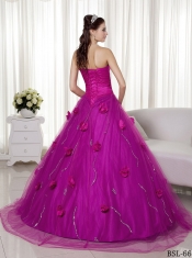 2014 Fuchsia A-line Sweetheart Brush Train Cheap Quinceanera Dresses