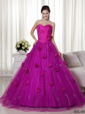 2014 Fuchsia A-line Sweetheart Brush Train Cheap Quinceanera Dresses