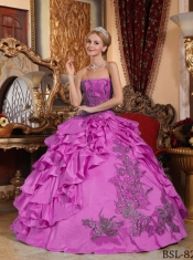 2014 Fuchsia Ball Gown Lace-up Strapless Floor-length Cheap Quinceanera Dresses