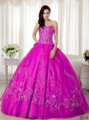 2014 Fuchsia Ball Gown Sweetheart Floor-length Beading Cheap Quinceanera Dresses