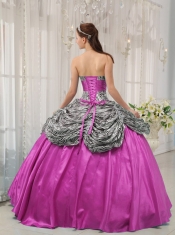 2014 Fuchsia Ball Gown Sweetheart Taffeta and Zebra or Leopard Pretty Quinceanera Dresses with Ruffles