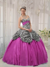 2014 Fuchsia Ball Gown Sweetheart Taffeta and Zebra or Leopard Pretty Quinceanera Dresses with Ruffles