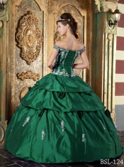 2014 Green Ball Gown Off The Shoulder Floor-length Cheap Quinceanera Dresses