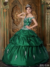 2014 Green Ball Gown Off The Shoulder Floor-length Cheap Quinceanera Dresses