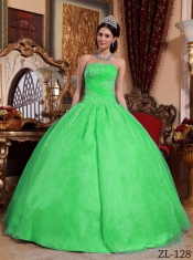 2014 Green Sleeveless Ball Gown Strapless Floor-length Cheap Quinceanera Dresses