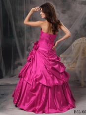 2014 Hot Pink A-Line Strapless Taffeta Cheap Quinceanera Dresses