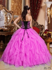 2014 Hot Pink And Black Sweetheart Embroidery with Beading Cheap Quinceanera Dresses