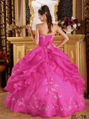 2014 Hot Pink Ball Gown Organza Strapless Floor-length Cheap Quinceanera Dresses