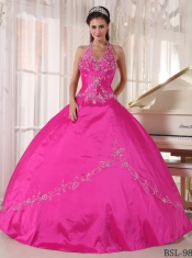 2014 Hot Pink Ball Gown Sleeveless Halter Floor-length Cheap Quinceanera Dresses