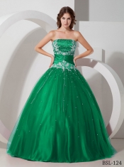 2014 hot Strapless Floor-length Appliques and Beading Taffeta and Tulle Discount Quinceanera Dresses
