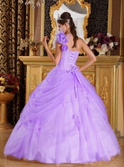 2014 Lavender Ball Gown Lace-up One Shoulder Floor-length Cheap Quinceanera Dresses